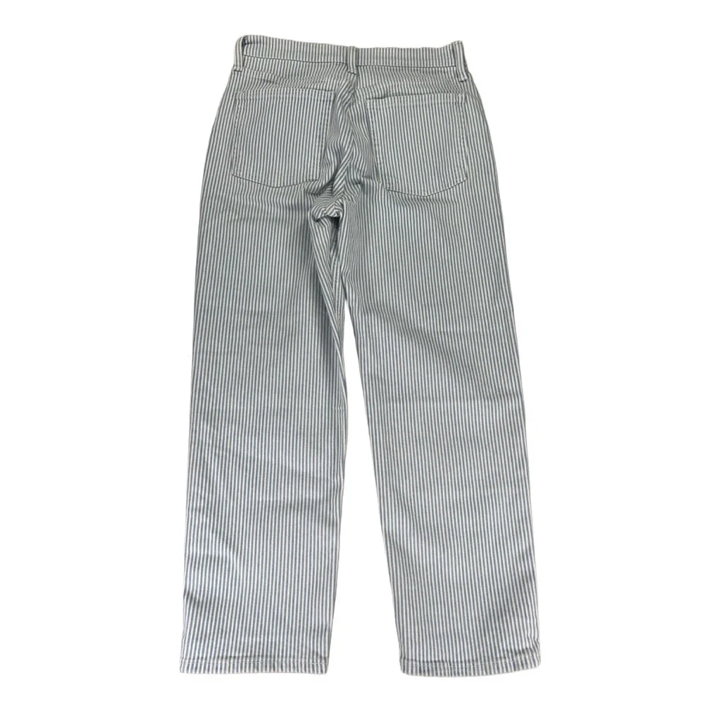 Old Navy Women's Blue Striped Button Fly Sky-Hi Straight Leg Jeans - 8 Petite
